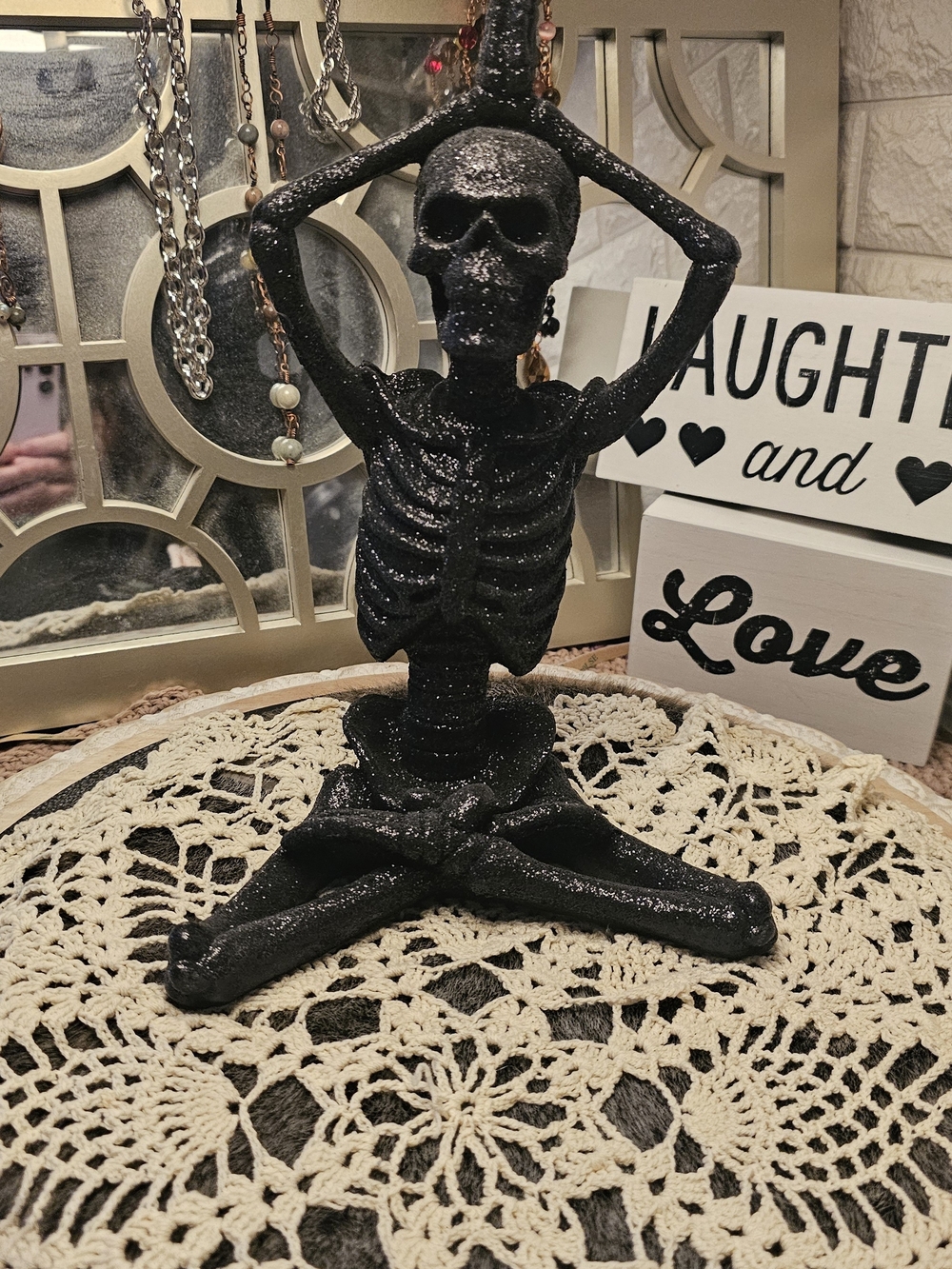 Black Skeleton Yoga Home Art Accent - Holloween